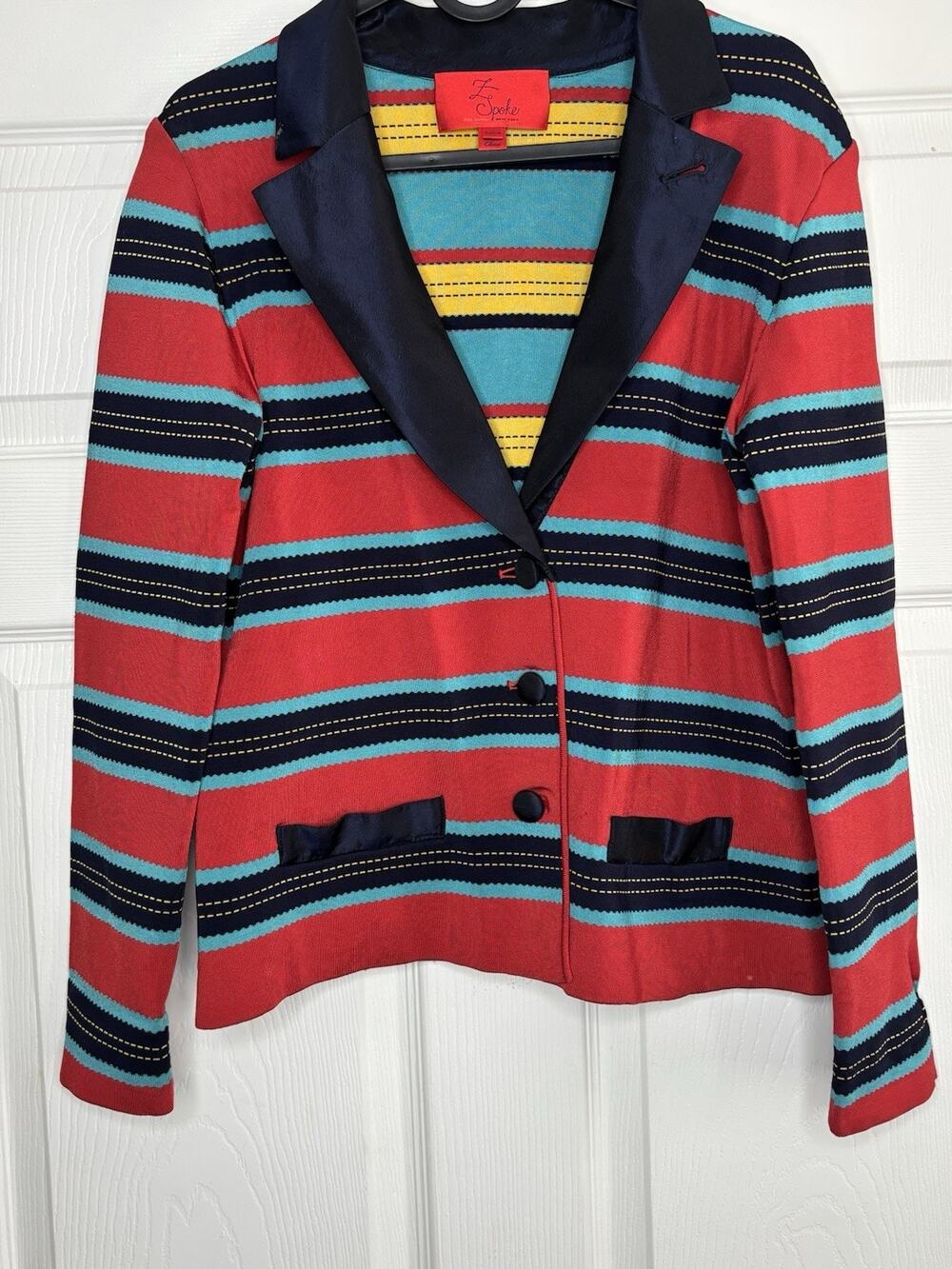 Z Spoke By Zac Posen New York Multicolor Stripe Red Knit Jacket Blazer Sz M